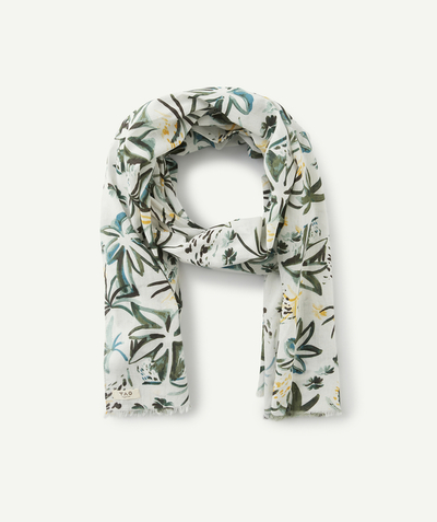 Special occasions' accessories radius - WHITE COTTON SCARF WITH A PALM TREE PRINT
