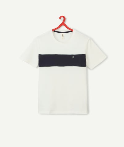 Outlet radius - WHITE T-SHIRT IN COTTON PIQUE WITH A NAVY BLUE BAND