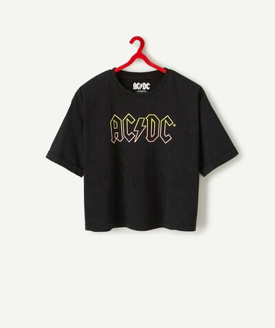 Teen girls' clothing Tao Categories - BLACK AC/DC® T-SHIRT IN ORGANIC COTTON