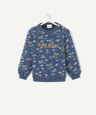 Baby-boy radius - BLUE COTTON SWEATSHIRT IN A HOLIDAY PRINT WITH A MESSAGE