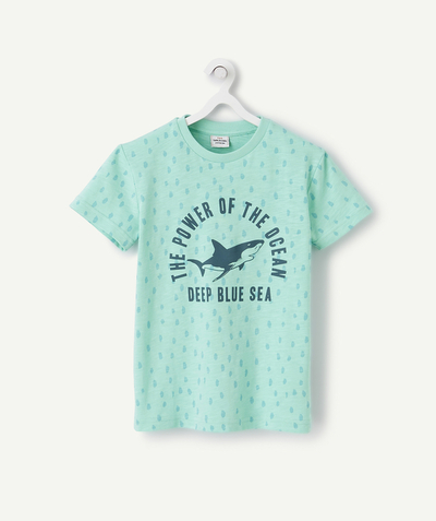 T-shirt  radius - GREEN ORGANIC COTTON T-SHIRT WITH A SHARK DESIGN