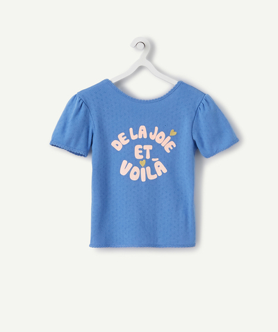 Private sales radius - BLUE T-SHIRT IN ORGANIC COTTON WITH A SPARKLING MESSAGE