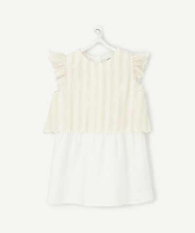 Baby-girl radius - SHORT CREAM AND SEQUINNED STRIPED DRESS WITH BLOOMERS