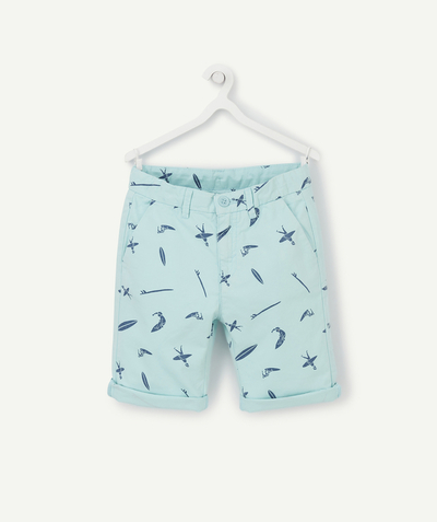 BOTTOMS radius - TURQUOISE COTTON BERMUDA SHORTS WITH A SURF PRINT