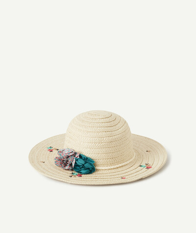 Girl radius - STRAW HAT WITH EMBROIDERED FLOWERS IN RELIEF