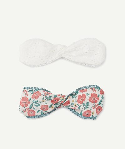 Girl radius - SET OF TWO CROSSOVER HAIRBANDS WHITE WITH BRODERIE ANGLAIS AND FLORAL
