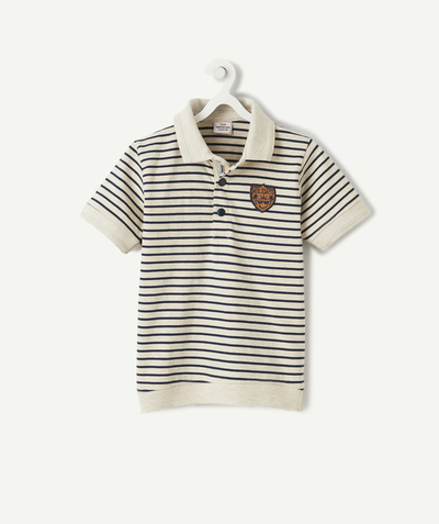 Boy radius - GREY AND BLUE STRIPED POLO SHIRT WITH A HOLIDAY PATCH