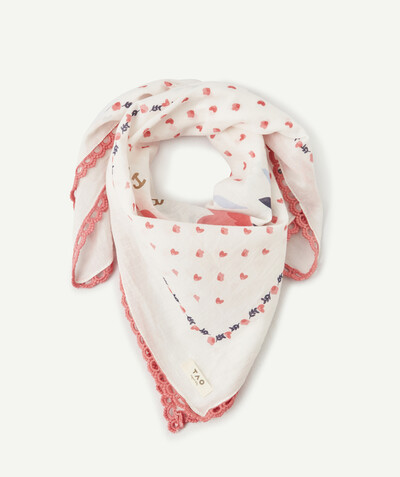 Baby-girl radius - CREAM COTTON SCARF WITH A HEART PRINT AND DESIGN