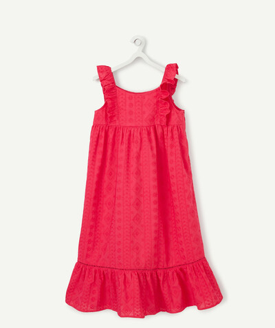Girl radius - LONG RASPBERRY DRESS IN COTTON WITH  BRODERIE ANGLAIS