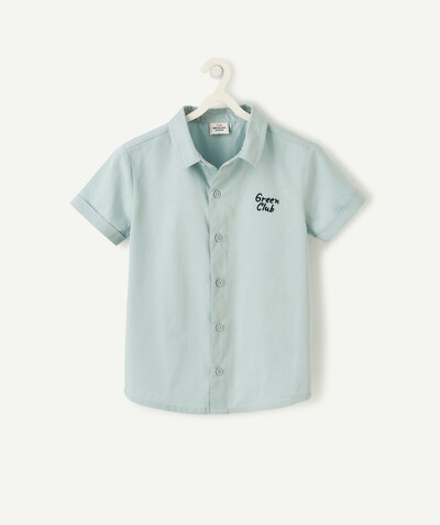 Shirt - Polo radius - GREEN SHORT-SLEEVED COTTON SHIRT WITH A MESSAGE