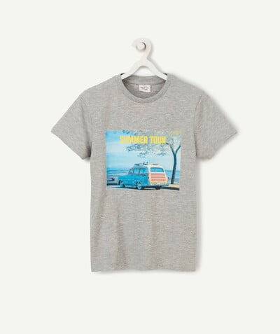 Outlet radius - GREY T-SHIRT IN ORGANIC COTTON WITH A HOLIDAY PHOTO