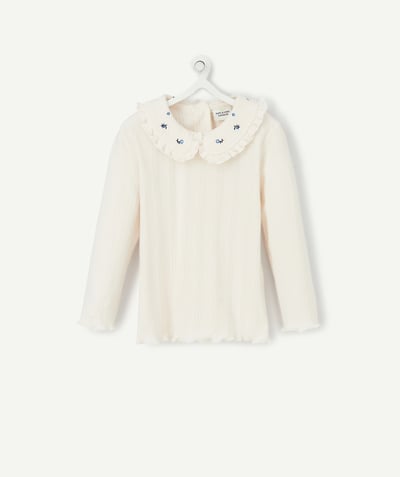 Special Occasion Collection radius - CREAM T-SHIRT WITH A BLUE FLORAL PETER PAN COLLAR