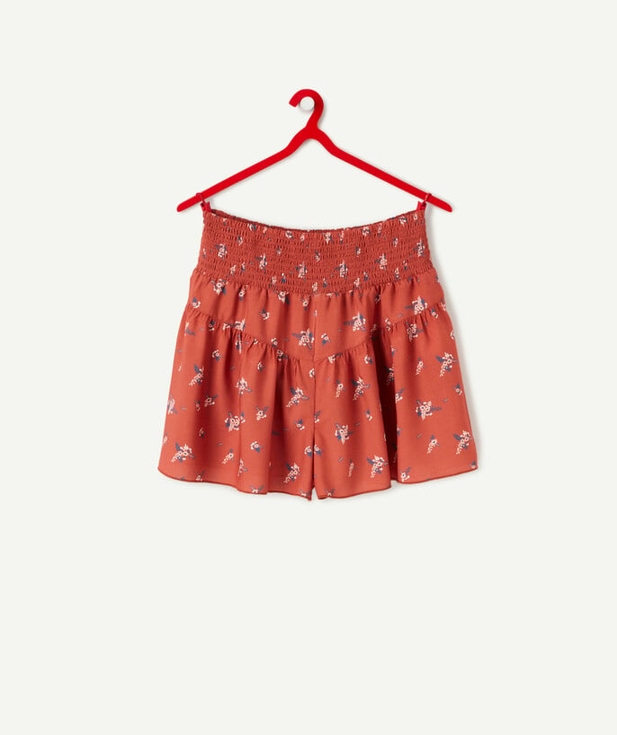 Shorts - Skirt Sub radius in - BURGUNDY FLOWER PRINT SHORTS IN ECO-FRIENDLY VISCOSE