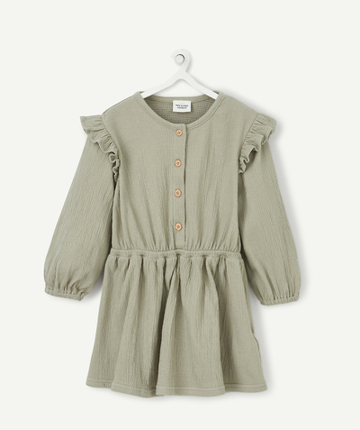 Baby-girl radius - GREEN DRESS WITH AN ELASTICATED WAIST AND FRILLS ON THE SHOULDERS