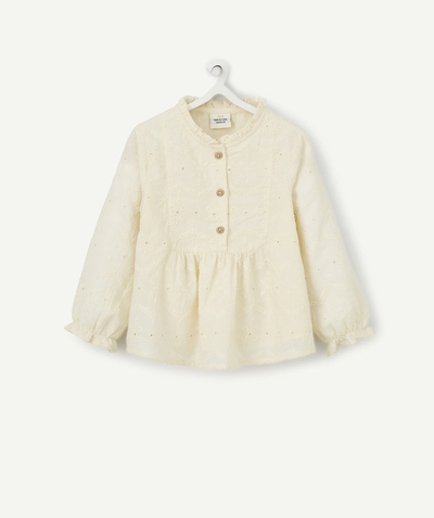 Shirt - Blouse radius - BABY GIRLS' CREAM COTTON BLOUSE WITH BRODERIE ANGLAIS