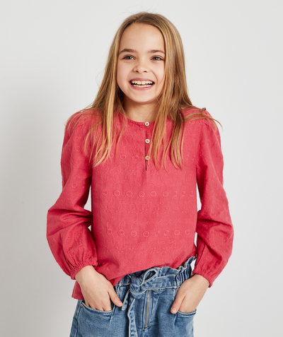 90' trends radius - GIRLS' CORAL COTTON BLOUSE WITH FANCY EMBROIDERY