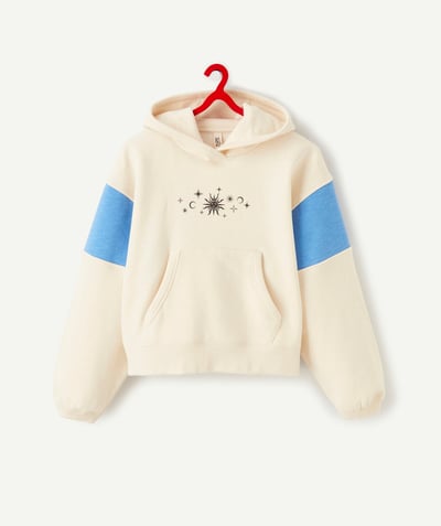 Comfy outfits Tao Categories - GIRLS' CREAM AND BLUE ASTROLOGY-PRINT SWEATSHIRT IN RECYCLED COTTON