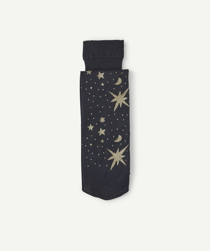Party accessories Tao Categories - GIRLS' NAVY BLUE VOILE TIGHTS WITH GOLD DOTS AND STARS