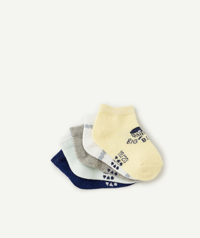 Accessories radius - PACK OF FIVE PAIRS OF BABY BOYS NAVY BLUE AND YELLOW SOCKETTES