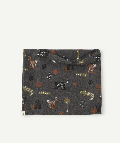 Scarves Tao Categories - BABY BOYS' SNOOD GREY WITH ANIMAL PRINTS