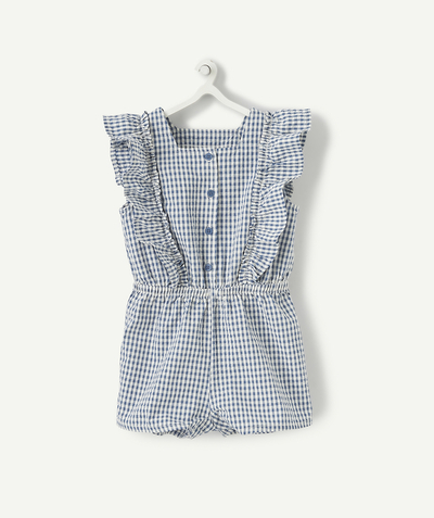 Baby-girl radius - BLUE AND WHITE CHECKED PLAYSUIT WITH FRILLY SLEEVES