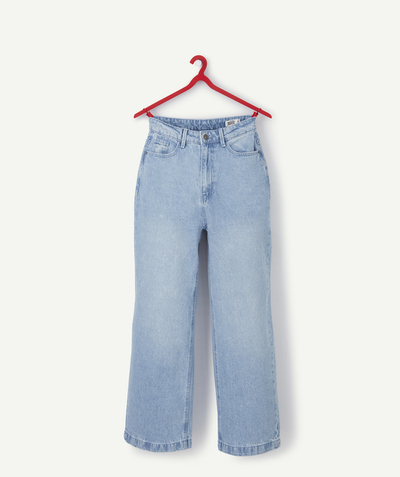 Jeans radius - GIRLS' HIGH-WAISTED WIDE-LEG BLUE JEANS IN LESS IMPACT DENIM