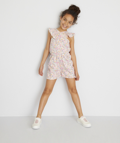 Girl radius - FLOWER-PATTERNED COTTON PLAYSUIT WITH FRILLY SLEEVES