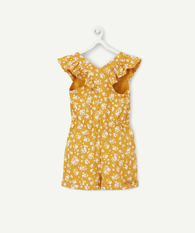 SETS radius - OCHRE AND FLOWER-PATTERNED COTTON PLAYSUIT WITH FRILLY SLEEVES