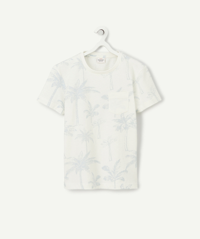Our summer prints radius - BOYS' T-SHIRT IN WHITE ORGANIC COTTON WITH A PALM TREE PRINT