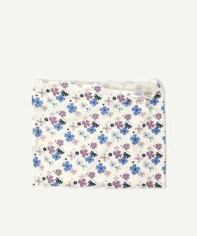 Scarves Tao Categories - BABY GIRLS' SNOOD IN CREAM COTTON WITH A FLORAL PRINT
