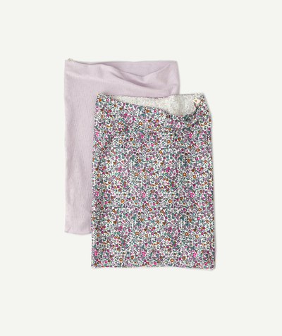 Scarves Tao Categories - PACK OF TWO GIRLS' SNOODS IN VIOLET COTTON AND A FLORAL PRINT