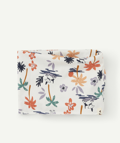 Baby-boy radius - BABY BOYS' SNOOD IN WHITE COTTON WITH A PALM TREE AND DOG PRINT