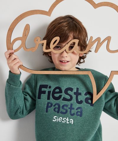 90' trends radius - BOYS' GREEN RECYCLED COTTON SWEATSHIRT WITH A PASTA THEME