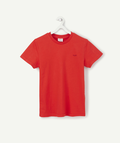 T-shirt  radius - BOYS' RED COTTON T-SHIRT WITH A FLOCKED LOGO