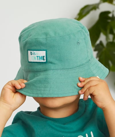 Baby-boy radius - REVERSIBLE PINK AND GREEN BUCKET HAT WITH A MESSAGE