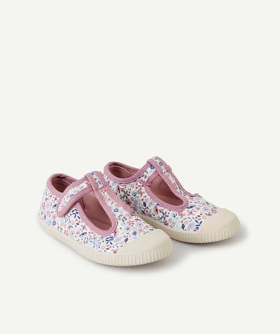 Shoes, booties radius - GIRLS' CANVAS OPEN SHOES WITH A PURPLE FLOWER PRINT