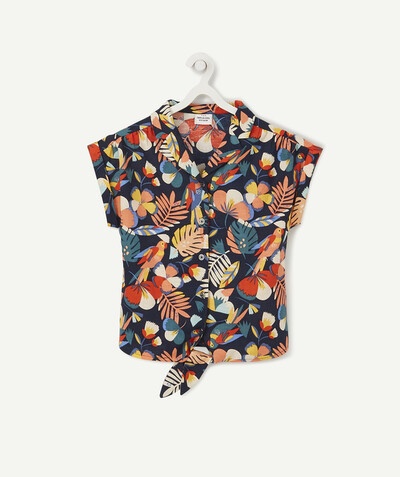 Girl radius - BLUE KNOTTED SHIRT WITH A COLOURFUL TROPICAL PRINT