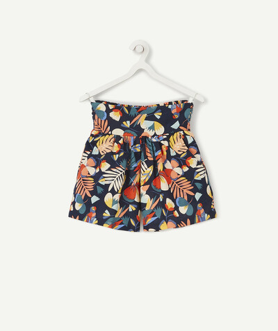 BOTTOMS radius - FLUID NAVY BLUE SHORTS WITH A COLOURFUL TROPICAL PRINT