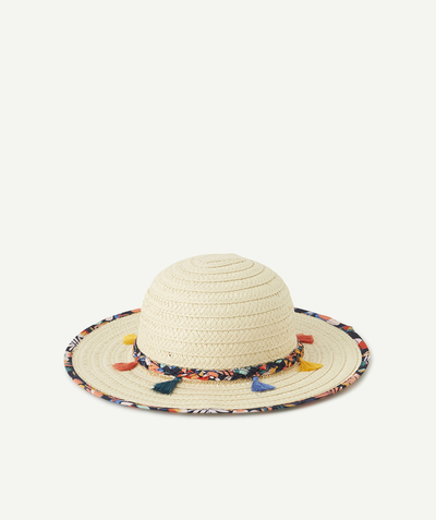 Beach collection radius - STRAW HAT WITH A COLOURED PLAIT AND POMPOMS