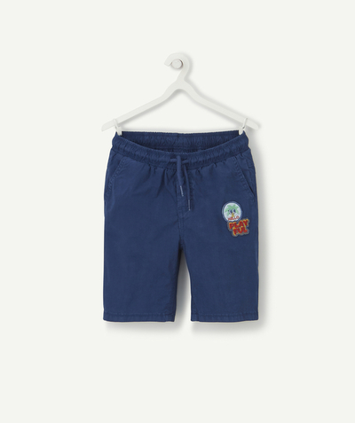 Private sales radius - NAVY BLUE COTTON BERMUDA SHORTS WITH EMBROIDERED PATCHES