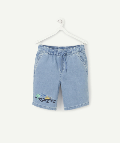 Private sales radius - STRAIGHT LESS WATER DENIM BERMUDA SHORTS WITH A HOLIDAY DESIGN