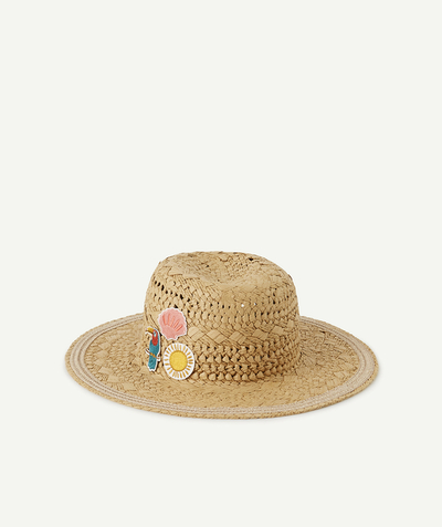 Girl radius - STRAW HAT WITH A SPARKLING TRIM AND EMBROIDERED PATCHES