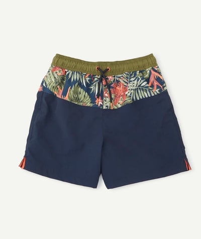 Original Days radius - NAVY BLUE AND TROPICAL PRINT SWIM SHORTS IN RECYCLED FIBRES