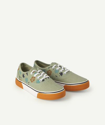 Shoes radius - BOYS' GREEN LOW-TOP TRAINERS IN COTTON WITH ELASTICATED LACES