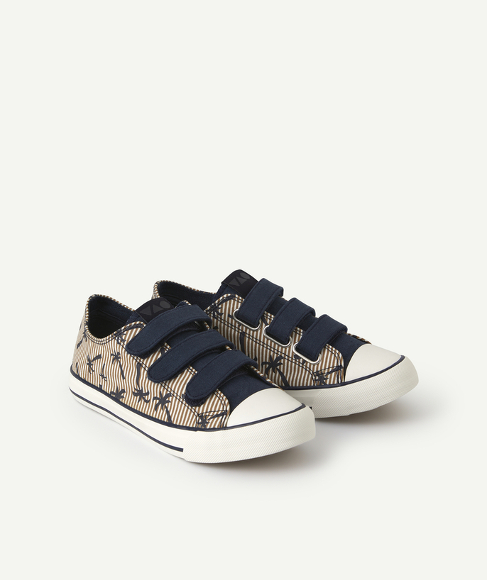 Shoes, booties radius - BOYS' STRIPED COTTON TRAINERS WITH HOOK AND LOOP FASTENING