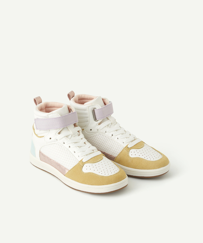 Private sales radius - GIRLS' WHITE HIGH-TOP TRAINERS WITH HOOK AND LOOP FASTENINGS AND LACES