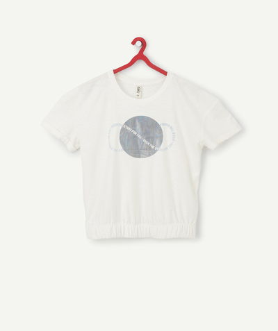 T-shirt Famille - T-SHIRT FILLE EN COTON BIOLOGIQUE BLANC AVEC PLANÈTE BRILLANTE