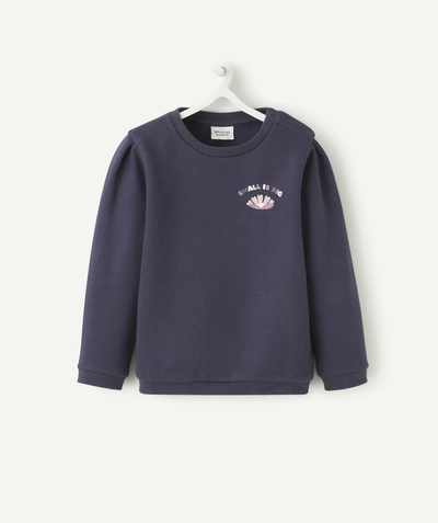 Pullover - Sweatshirt Tao Categories - BABY GIRLS' SWEATSHIRT IN NAVY BLUE RECYCLED FIBERS