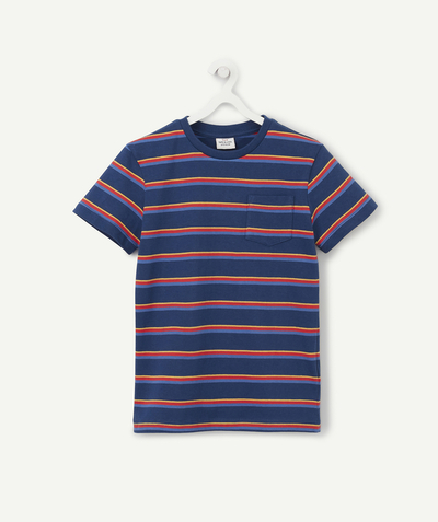 Summer essentials radius - NAVY BLUE T-SHIRT IN RECYCLED FIBERS WITH COLOURED STRIPES