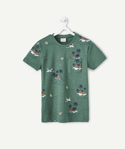 T-shirt  radius - BOYS' GREEN PALM TREE PRINT T-SHIRT IN RECYCLED COTTON
